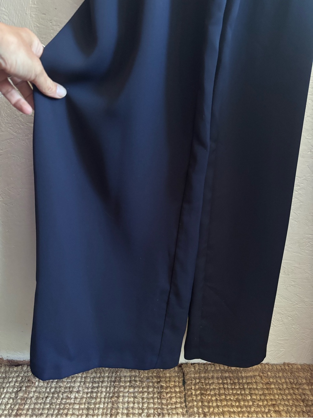 Phase Eight White Ruffle Navy Blue Belted Pocket Wide Leg Tailored Jumpsuit - Picture 8 of 16